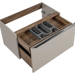 Mobile bagno sospeso 100cm con lavabo, mobile specchio e colonna grigio quercia Serif