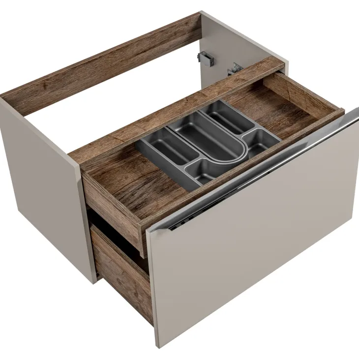 Mobile bagno sospeso 100cm con lavabo, mobile specchio e colonna grigio quercia Serif