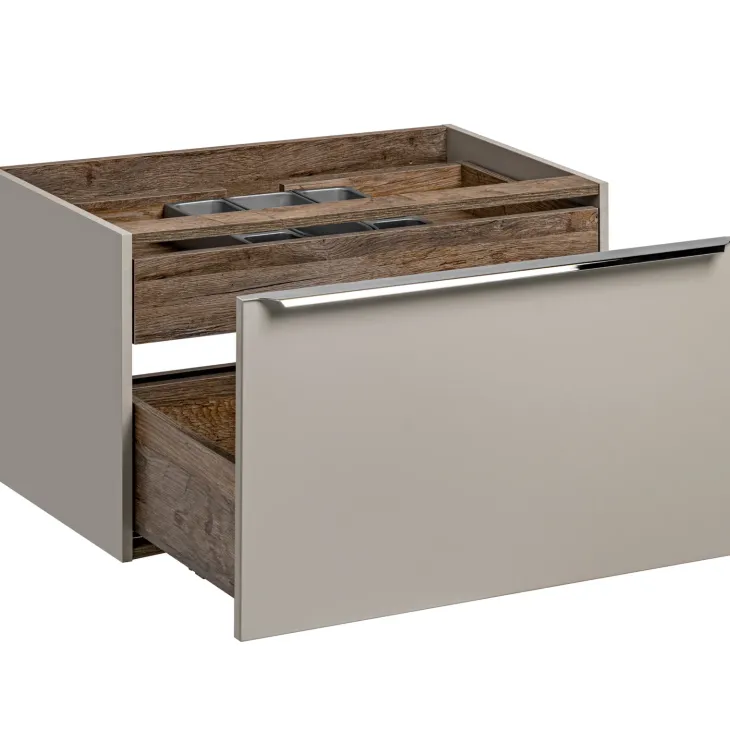 Mobile bagno sospeso 100cm con lavabo, mobile specchio e colonna grigio quercia Serif