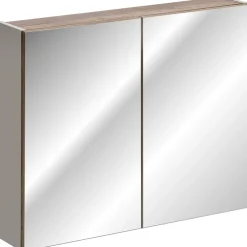 Mobile bagno sospeso 100cm con lavabo, mobile specchio e colonna grigio quercia Serif