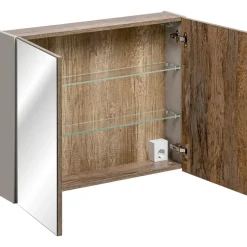 Mobile bagno sospeso 180cm con 2 lavabi, 2 mobili specchio e colonna grigio quercia Serif