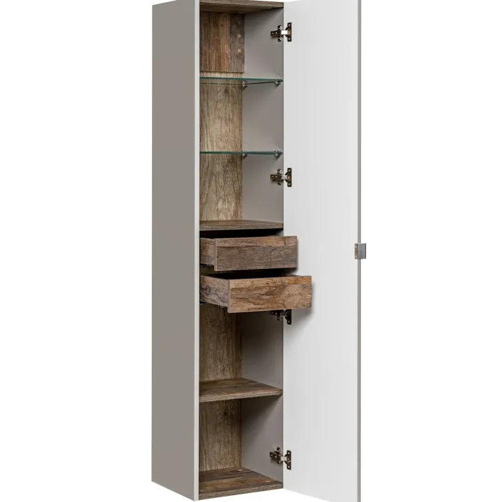 Mobile bagno sospeso 180cm con 2 lavabi, 2 mobili specchio e colonna grigio quercia Serif