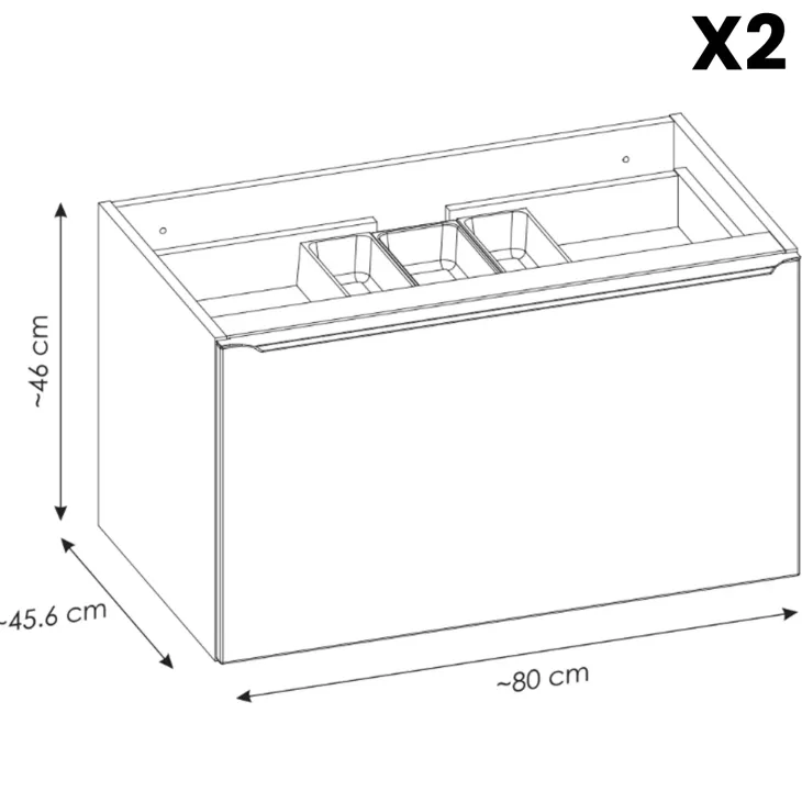 Mobile bagno sospeso 180cm con 2 lavabi, 2 mobili specchio e colonna grigio quercia Serif