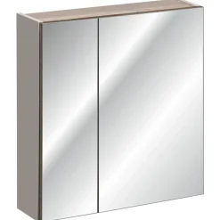 Mobile bagno sospeso 60cm con lavabo, mobile specchio e colonna grigio quercia Serif