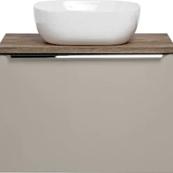 Mobile bagno sospeso 60cm con lavabo, mobile specchio e colonna grigio quercia Serif