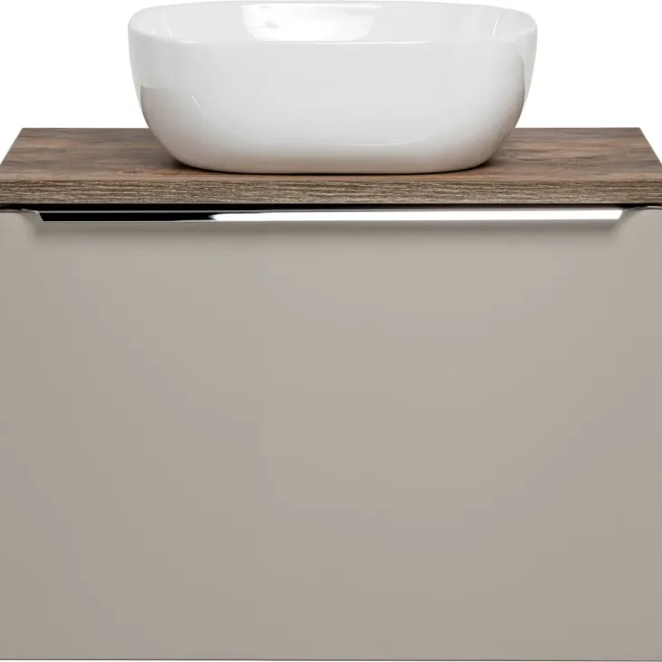 Mobile bagno sospeso 60cm con lavabo, mobile specchio e colonna grigio quercia Serif