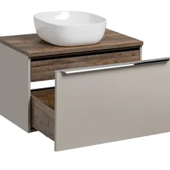 Mobile bagno sospeso 80cm con lavabo, mobile specchio e colonna grigio quercia Serif