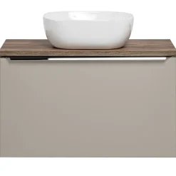 Mobile bagno sospeso 80cm con lavabo, mobile specchio e colonna grigio quercia Serif