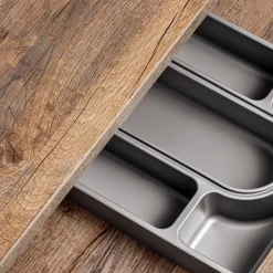 Mobile bagno sospeso 60cm con lavabo, mobile specchio, colonna e vani grigio quercia Serif
