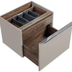 Mobile bagno sospeso 60cm con lavabo, mobile specchio, colonna e vani grigio quercia Serif