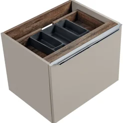 Mobile bagno sospeso 60cm con lavabo, mobile specchio, colonna e vani grigio quercia Serif