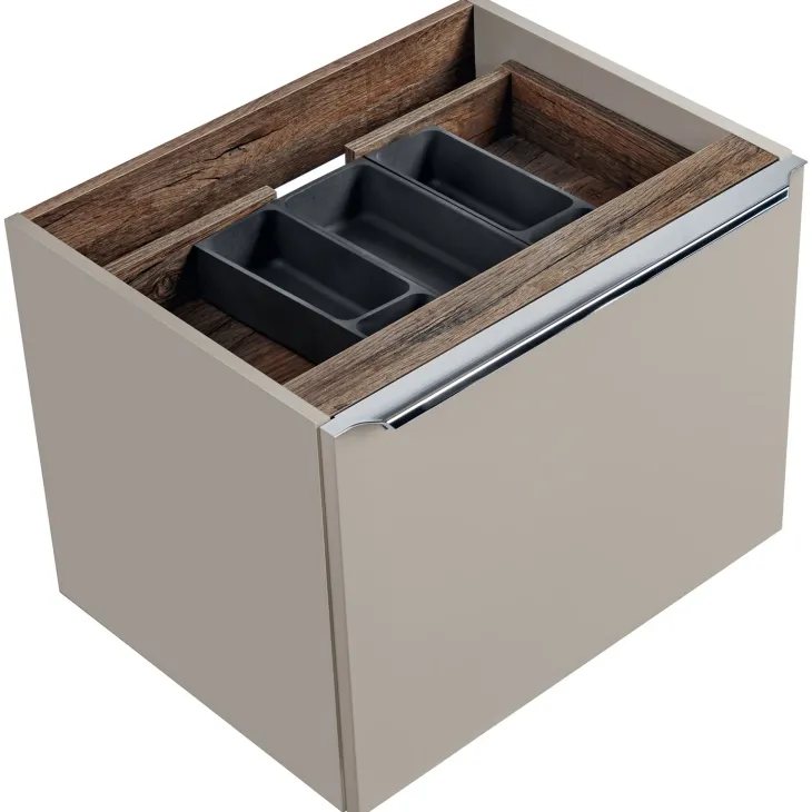 Mobile bagno sospeso 60cm con lavabo, mobile specchio, colonna e vani grigio quercia Serif