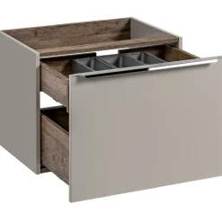 Mobile bagno sospeso 60cm con lavabo, mobile specchio, colonna e vani grigio quercia Serif