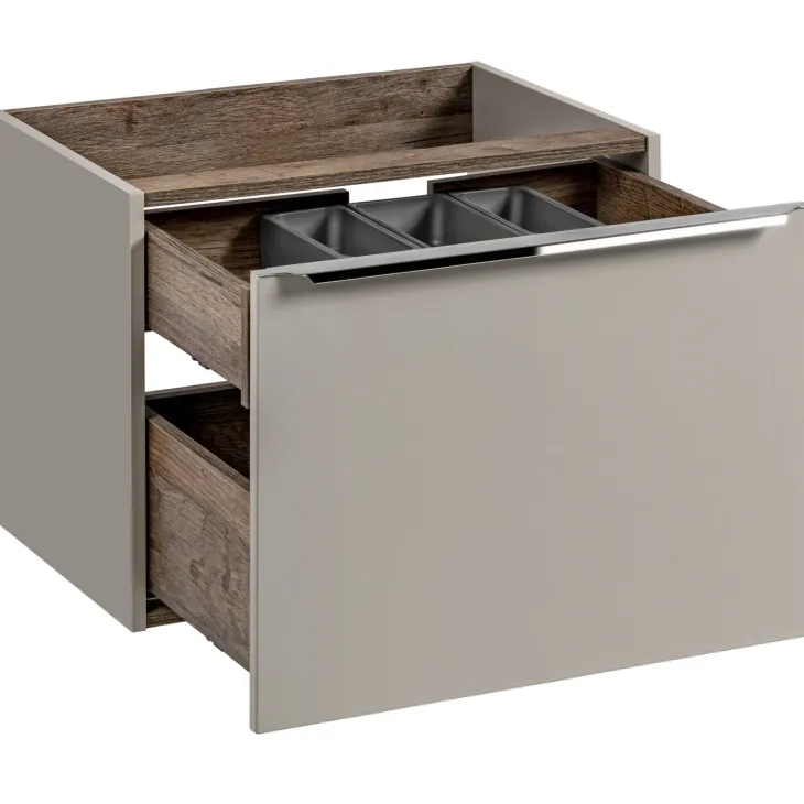 Mobile bagno sospeso 60cm con lavabo, mobile specchio, colonna e vani grigio quercia Serif