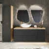 Mobile bagno sospeso 120cm con lavabo e colonna nero rovere Swim