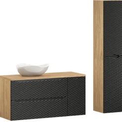 Mobile bagno sospeso 120cm con lavabo e colonna nero rovere Swim