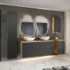 Mobile bagno sospeso 120cm con 2 lavabi, colonna, pensile e base sospesa nero rovere Swim
