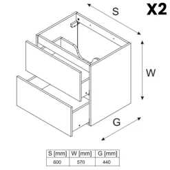 Mobile bagno sospeso 120cm con 2 lavabi, colonna, pensile e base sospesa nero rovere Swim