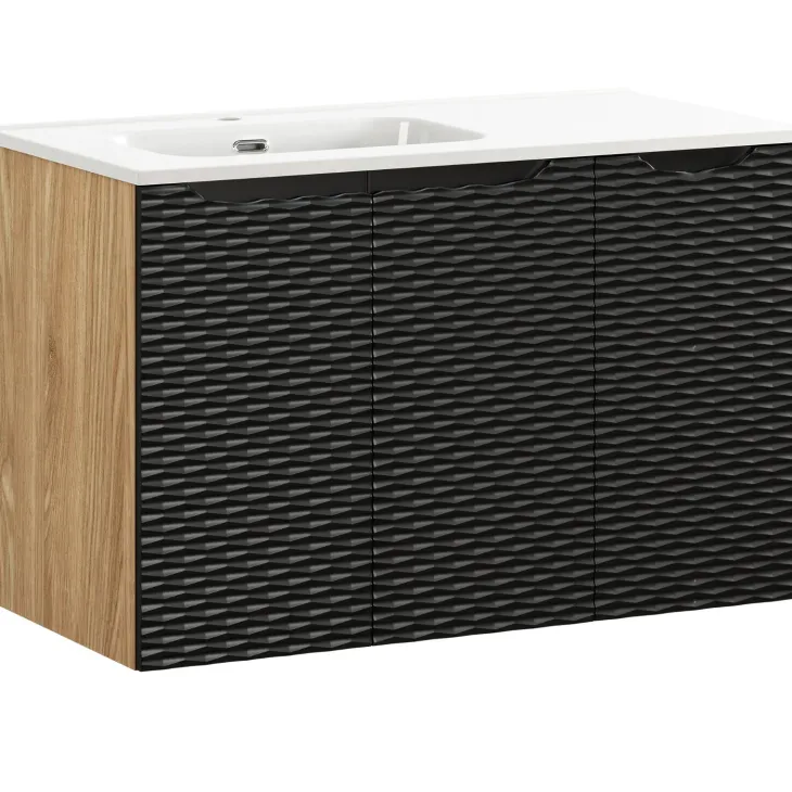 Mobile bagno sospeso 90cm con lavabo da incasso nero rovere Swim