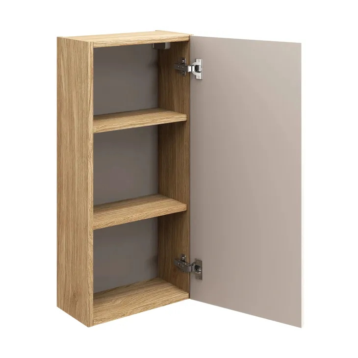 Mobile bagno sospeso 120cm con 2 lavabi, colonna, pensile e base sospesa beige rovere Swim