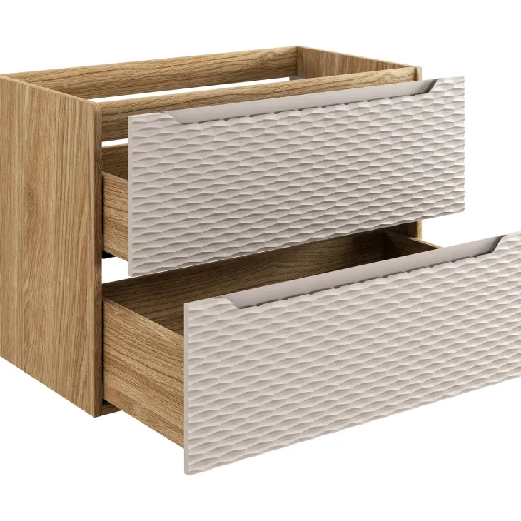 Mobile bagno sospeso 80cm con lavabo, specchio e colonna beige rovere Swim