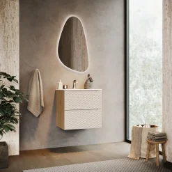 Mobile bagno sospeso 60cm con lavabo da incasso 2 cassetti beige rovere Swim