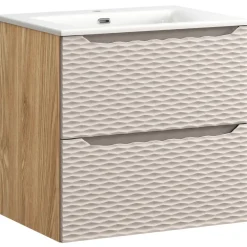 Mobile bagno sospeso 60cm con lavabo da incasso 2 cassetti beige rovere Swim