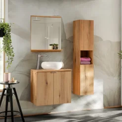 Mobile bagno sospeso 60cm con lavabo e colonna rovere Rovery