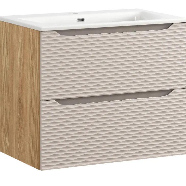 Mobile bagno sospeso 70cm con lavabo da incasso 2 cassetti beige rovere Swim