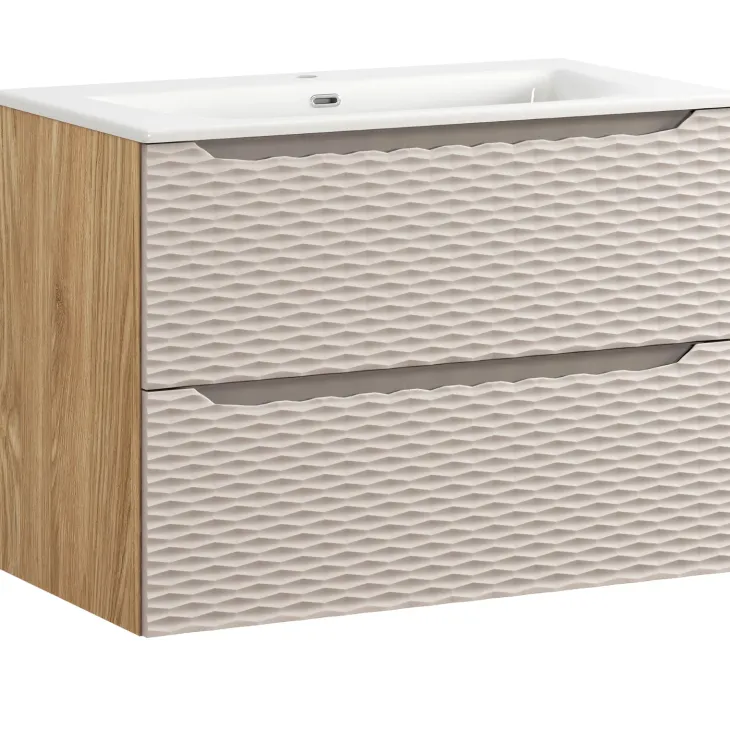 Mobile bagno sospeso 80cm con lavabo da incasso beige rovere Swim
