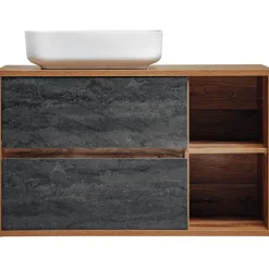 Mobile bagno sospeso 100cm con lavabo, mobile specchio e colonna rovere antracite Stony