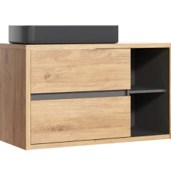 Mobile bagno sospeso 100cm con lavabo, mobile specchio e colonna rovere antracite Veny