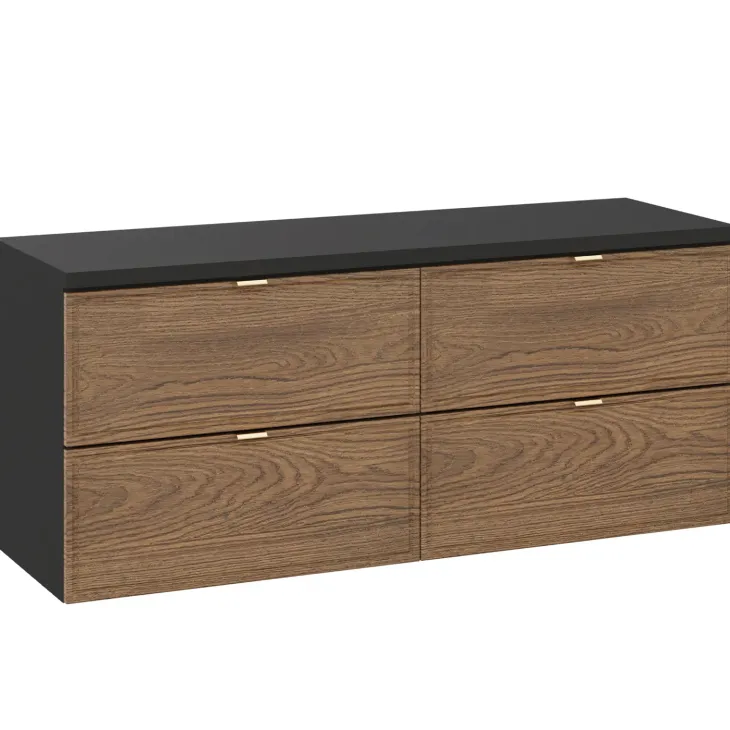 Mobile bagno sospeso 120cm con 2 lavabi, colonna e specchio noce Walnuts