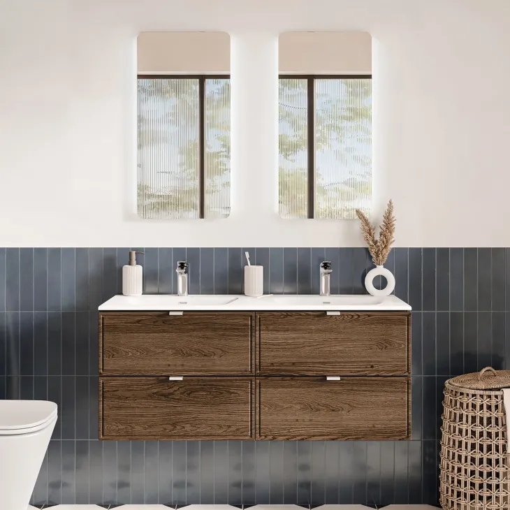 Mobile bagno sospeso 120cm con lavabo 4 cassetti noce Walnuts