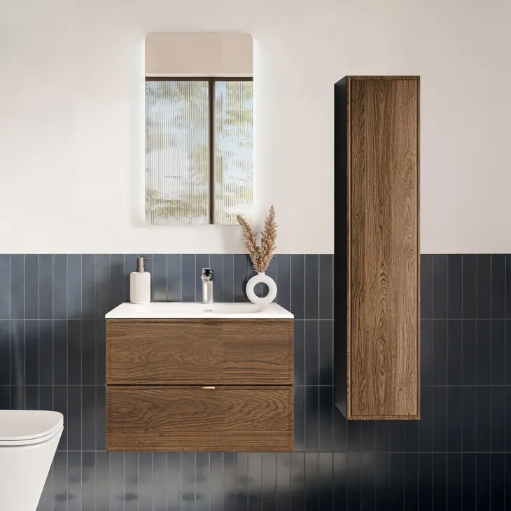 Mobile bagno sospeso 60cm con lavabo 2 cassetti noce Walnuts
