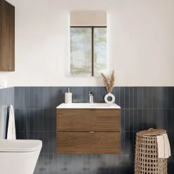 Mobile bagno sospeso 60cm con lavabo 2 cassetti noce Walnuts