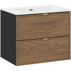 Mobile bagno sospeso 60cm con lavabo e colonna noce Walnuts