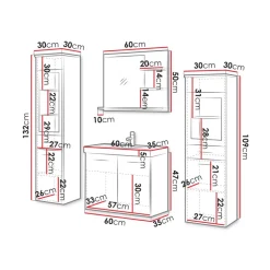 Mobile bagno sospeso 60cm con lavabo, specchio e 2 colonne vetrate beige cashmere Cubik