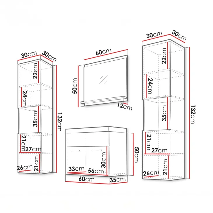 Mobile bagno sospeso 60cm con lavabo, specchio e 2 colonne beige cashmere Mila