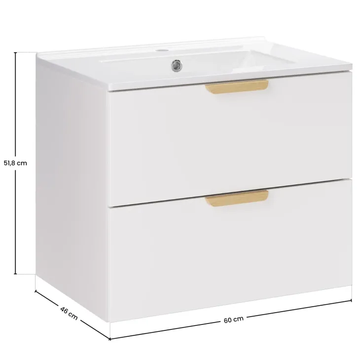 Mobile bagno sospeso 60cm con lavabo 2 cassetti bianco Speranza