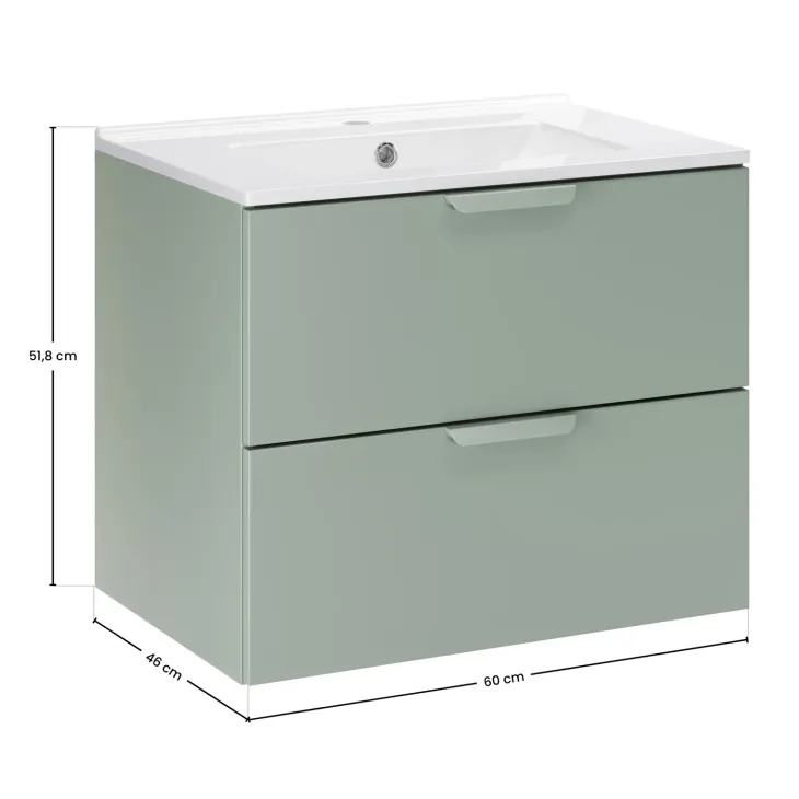 Mobile bagno sospeso 60cm con lavabo 2 cassetti verde salvia Speranza