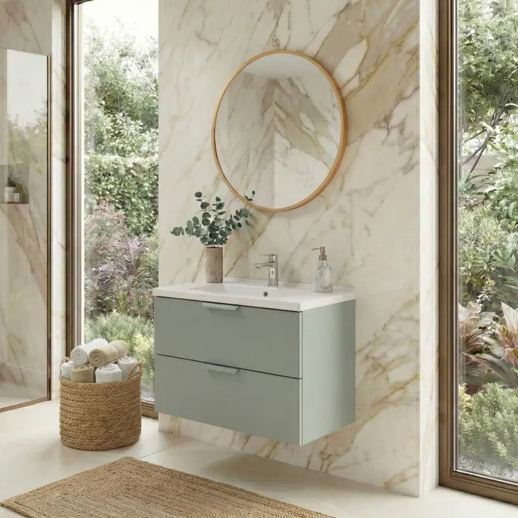 Mobile bagno sospeso 60cm con lavabo 2 cassetti verde salvia Speranza