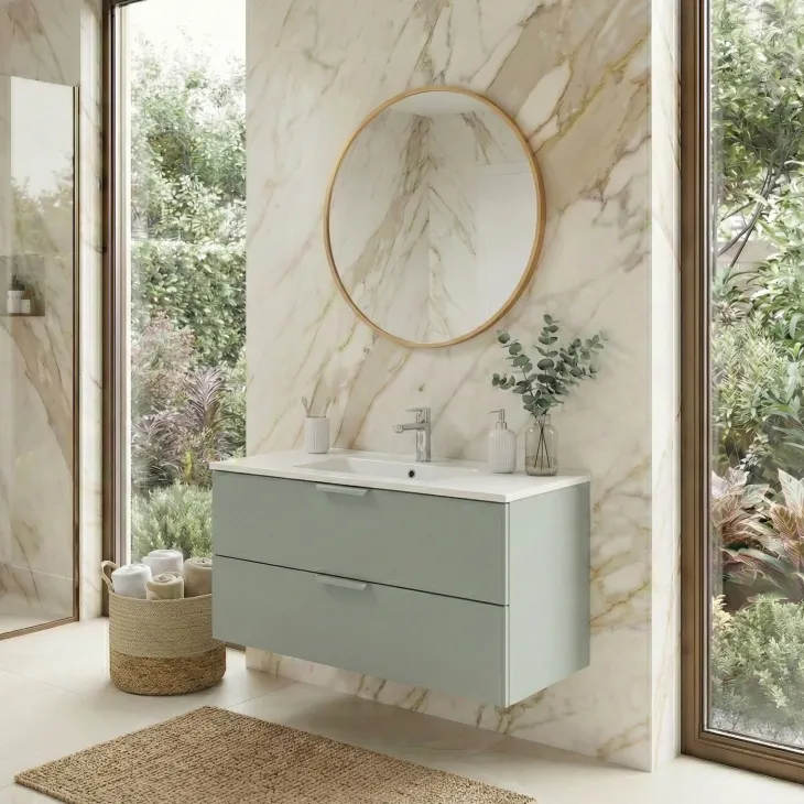 Mobile bagno sospeso 80cm con lavabo 2 cassetti verde salvia Speranza