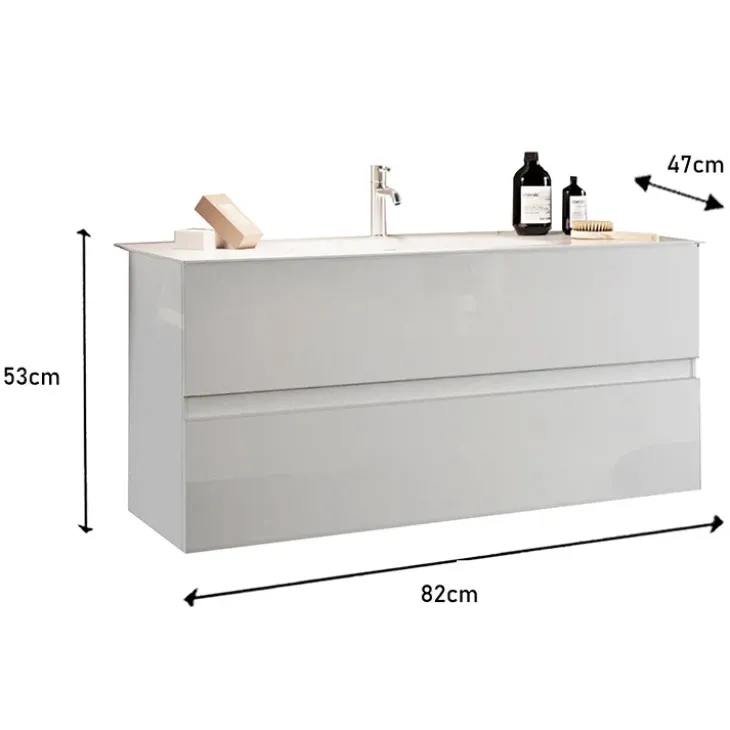 Mobile bagno sospeso 80cm con lavabo 2 cassetti bianco lucido Moon