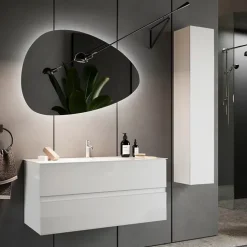 Mobile bagno sospeso 80cm con lavabo 2 cassetti bianco lucido Moon