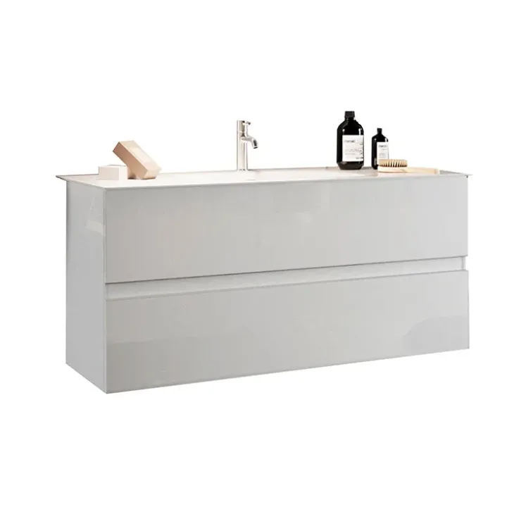 Mobile bagno sospeso 80cm con lavabo 2 cassetti bianco lucido Moon