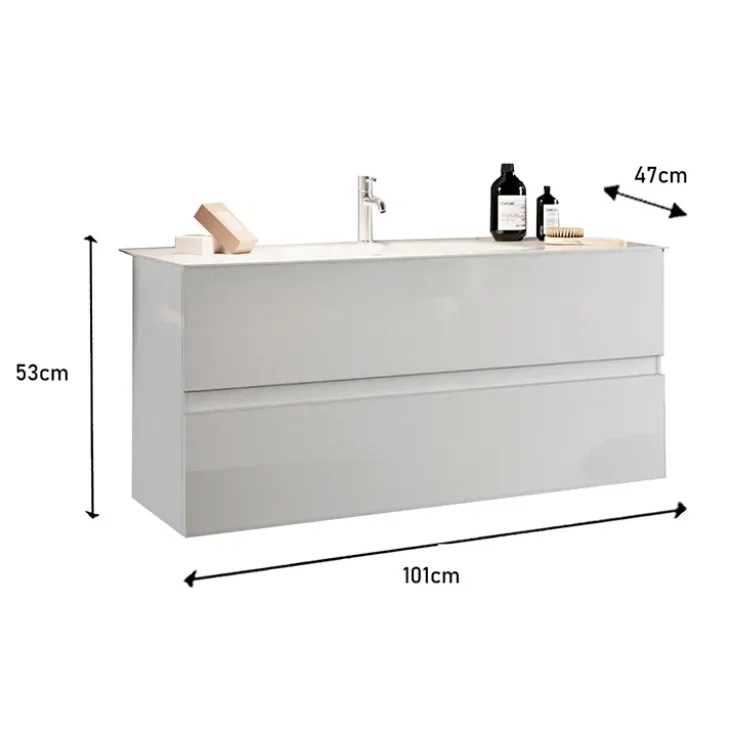 Mobile bagno sospeso 100cm con lavabo 2 cassetti bianco lucido Moon