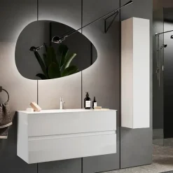 Mobile bagno sospeso 100cm con lavabo e specchio bianco lucido Moon