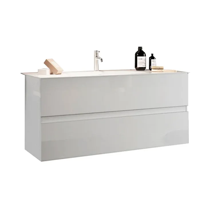 Mobile bagno sospeso 60cm con lavabo 2 cassetti bianco lucido Moon