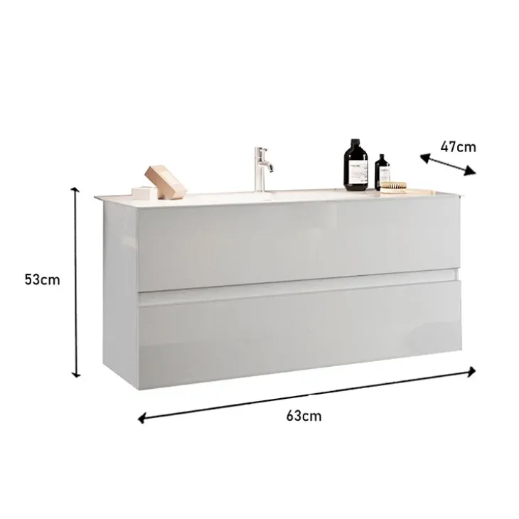 Mobile bagno sospeso 60cm con lavabo 2 cassetti bianco lucido Moon
